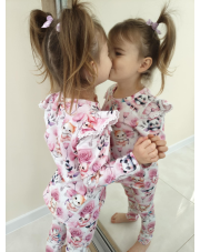 Komplet bluzka spodnie dla dziewczynki misie 86-116 z koronką