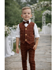 Garnitur chłopięcy z kamizelką 62-146 brązowa krata